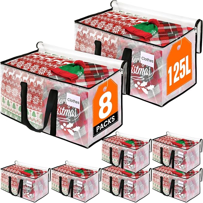 RoomHacks Moving Bags, Heavy Duty Large Storage Bags, 125L, 8 Pack, Clear | Water-Resistant Packing Bags with Reinforced Handles & Dual Zippers, Foldable Storage Totes for Dorm Move & Home Organization by RoomHacks