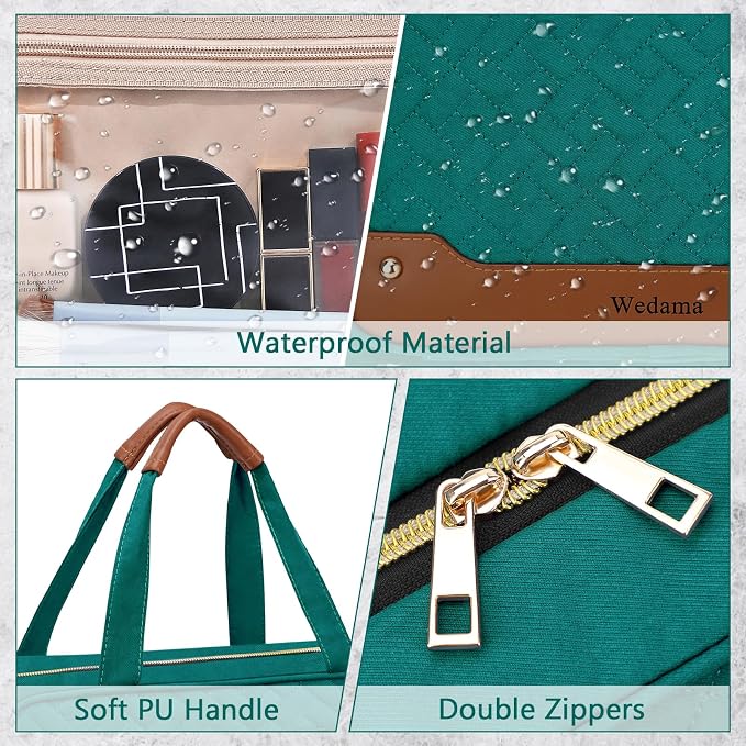 Toiletry Bag for Women, Hanging Travel Toiletry Bag with Jewelry Organizer Compartment Large Makeup Bag, PVC Waterproof Cosmetic Travel Bag Trips Camping Bathroom, Green+Brown - Image 6