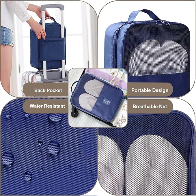 Shoe Bags - Holds 3 Pair of Shoes, Travel Essentials for Flying Carry On Luggage - Blue - Image 6