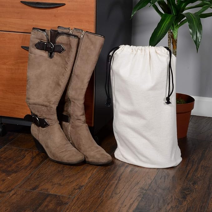 ZENPAC Cowboy Boot Bag, Beige Duster Flannel Pouch with Drawstring Closure, Washable Breathable Cotton Fabric for Shoes, Luggage, 12.5x20.5 2 Pack - Image 2
