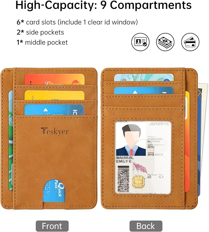 Teskyer Slim Minimalist Wallet for Men, RFID Front Pocket Card Holder | Ultra Slim Front Pocket Design, 8 Card Slots, RFID Protection, Smooth Faux Leather for Everyday Carry - Image 3