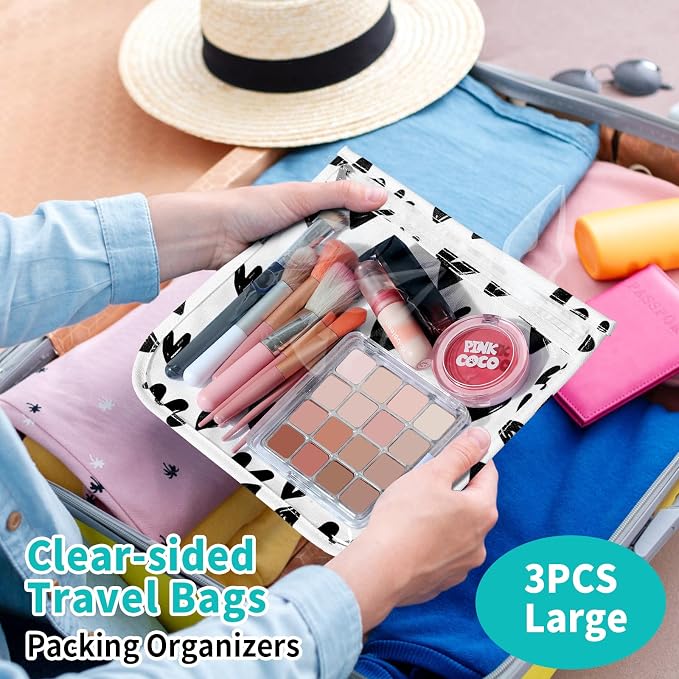 HIONXMGA Set of 3 Diaper Bag Organizing Pouches, Space-Saving, 3 Large Size | Clear Front Toiletry Bags Waterproof Zipper Pouches for Women Kids Toiletries Baby Essentials Well-Organized Carry, Hearts - Image 2