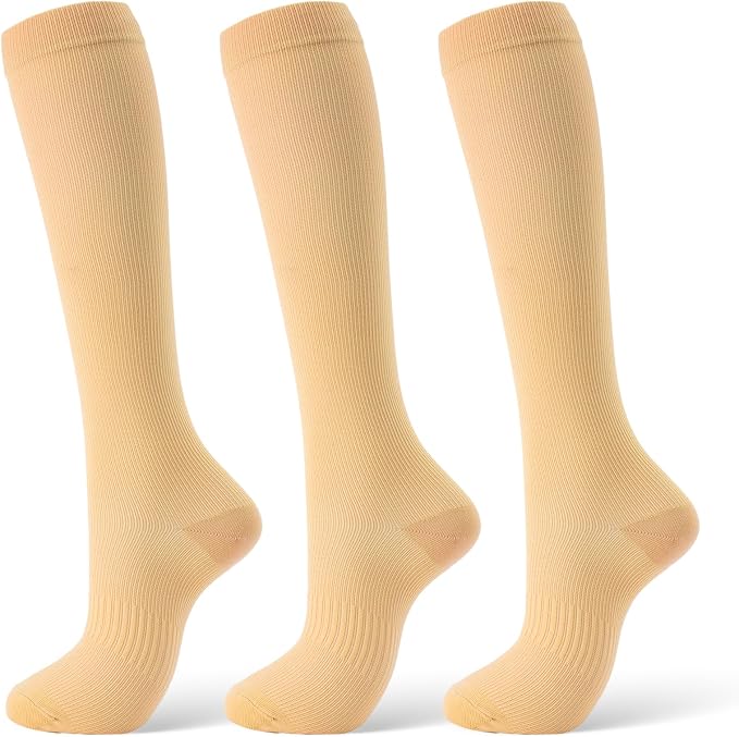 Compression Socks for Women & Men 15-20 mmHg, Knee High, 3 Pairs | Graduated Compression, Supports Circulation, Ideal for Nurses, Pregnancy, Travel, Flights, Running & Athletic Edema by FITFEL