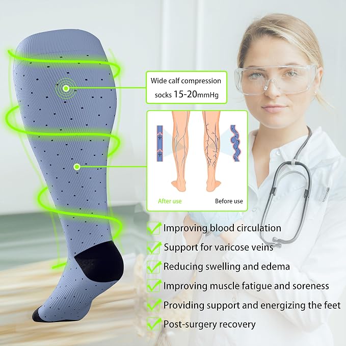 LEVSOX Wide Calf Compression Socks for Women&Men Plus Size 15-20mmHg Knee High Large Support Stockings for Circulation - Image 6