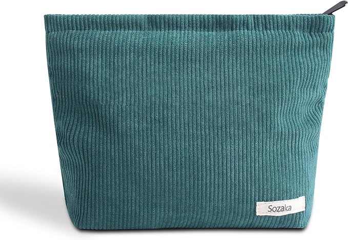 Cosmetic Bags for Women - Corduroy Cosmetic Bag Aesthetic Women Handbags Purses Smile Dots Makeup Organizer Storage Makeup Bag Girls Case Bags (Pure Dark green) by Gardsell