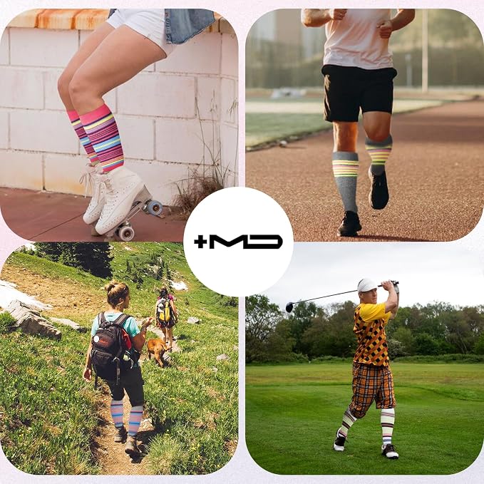 +MD Cotton Compression Socks for Women & Men 4/6 Pairs 15-20mmHg Knee High for Sports, Travel, Nursing Long Sitting Standing - Image 5