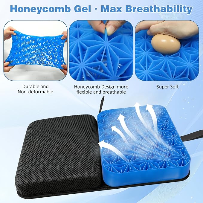 Honeycomb Gel Seat Cushion 16"x12" Foldable for Tailbone & Pressure Relief | Portable foldable cushion for airplane, car, office & wheelchair; lightweight breathable pad for all-day pressure relief - Image 6