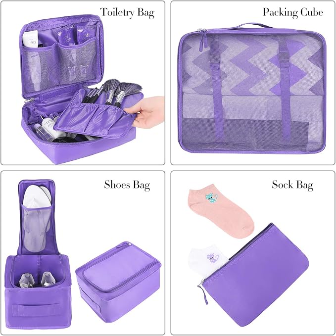 BAGAIL 8 Set Packing Cubes Luggage Packing Organizers for Travel Accessories-Light Purple - Image 3