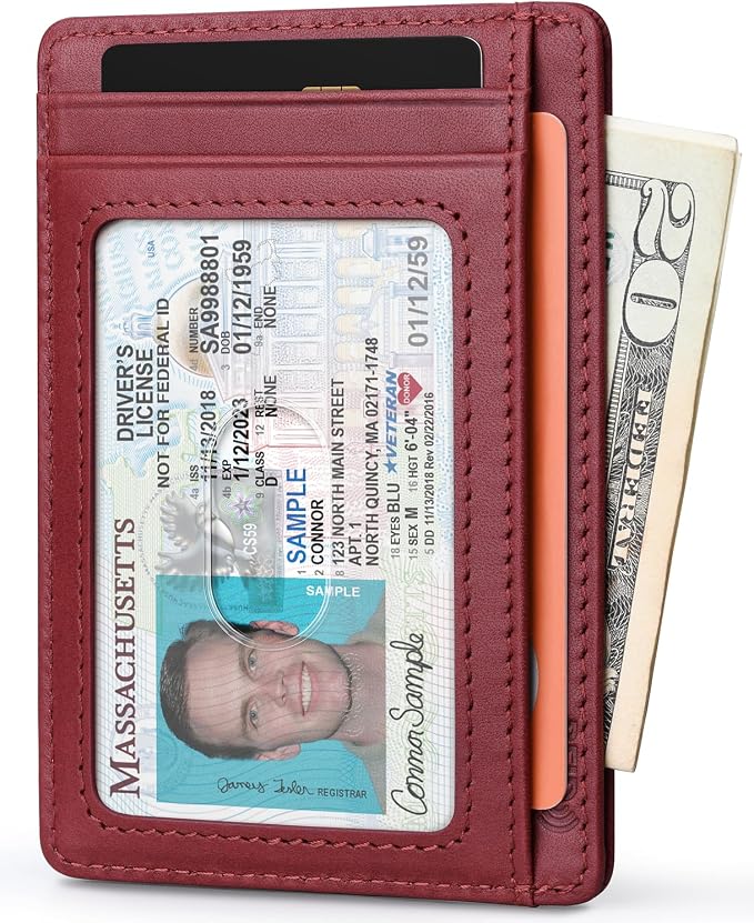 Buffway Slim Wallet for Men Women Minimalist Small Leather Front Pocket Wallets with RFID Blocking and Gifts Box - Bassa Mars Red - Image 2