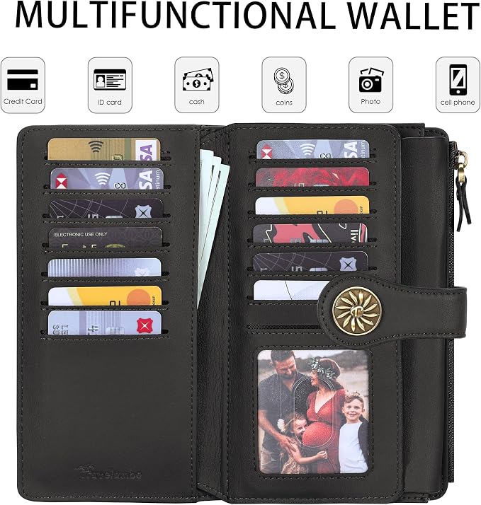 Travelambo Women's Wallet RFID Blocking Trifold Clutch Large Capacity Credit Card Holder Travel Purse - Image 3