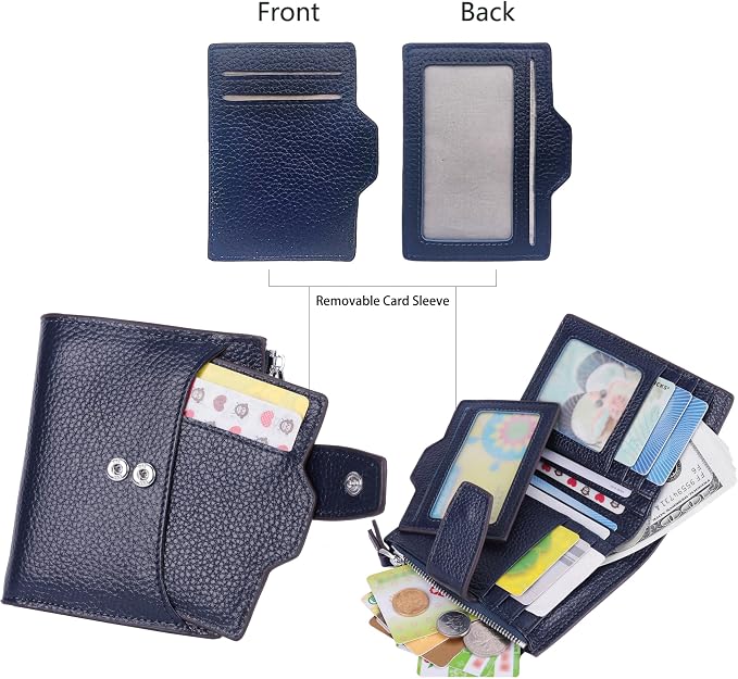 Women's RFID Blocking Leather Small Compact Bi-fold Zipper Pocket Wallet Card Case Purse with id Window - Image 3