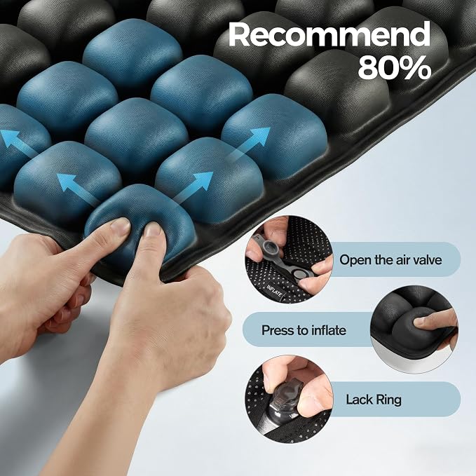 Sondour Travel Cushion Airplane Seat for Long Flights,42 Airbags Cushion | Press-Type Inflatable Wheelchair Seat Cushion for Car,Office,Stadium,Ergonomic Comfort Support Pressure Relief-Black - Image 2