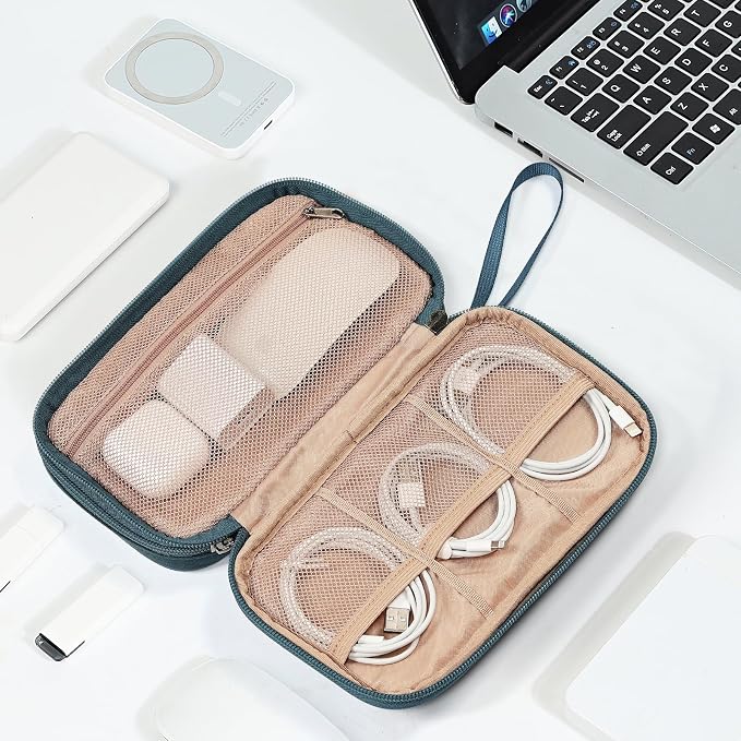 NISHEL Electronics Travel Organizer Cord Case, Charger Cable Tech Bag | Double-layer bag keeps chargers, cables, flash drive, and small tech essentials organized for trip, Medium, Lake-Blue - Image 7