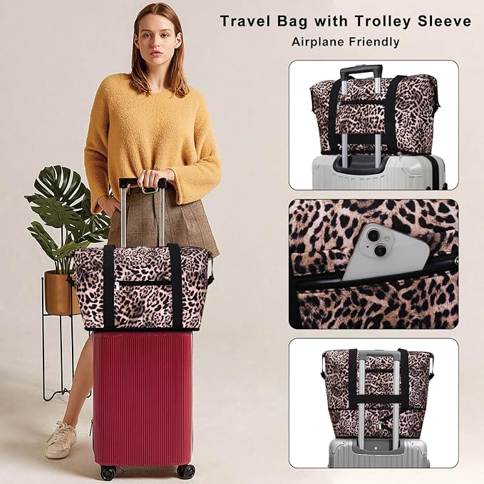 Expandable Duffel Bag for Women with Trolley Sleeve/Wet Pocket Weekender Travel Tote Large Carry On Overnight Luggage - Image 2
