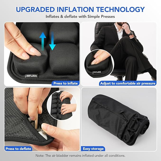 Inflatable Seat Cushion with Press-to-Inflate Design,Airplane Seat Cushion | Self-Inflating Pressure Relief Pad for Office Chair,Travel & Long Sitting,Portable Cushion for Tailbone & Sciatica Discomfort - Image 7