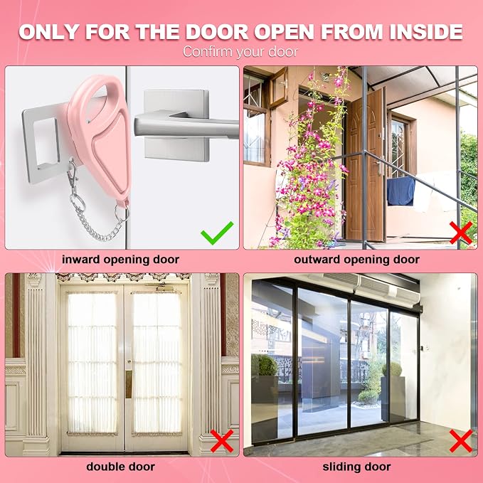 Portable Door Lock for Home Hotel Safety, Door Latch Security Lock for Additional Privacy and Safety in Hotel, Apartment,and College Prevent Unauthorized Enty, Pink 2 Pieces - Image 6