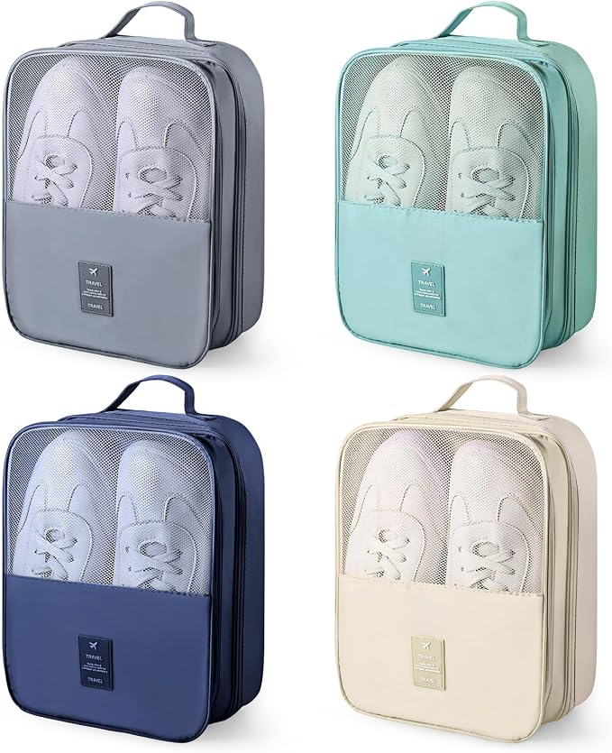 Windyun 4 Pcs Shoe Bags for Travel Holds 3 Pair of Shoes Portable Shoe Storage Pouch Waterproof Shoes Packing Cubes with Handle Organizer Travel for Suitcase Daily Use(Classic Colors) by Windyun