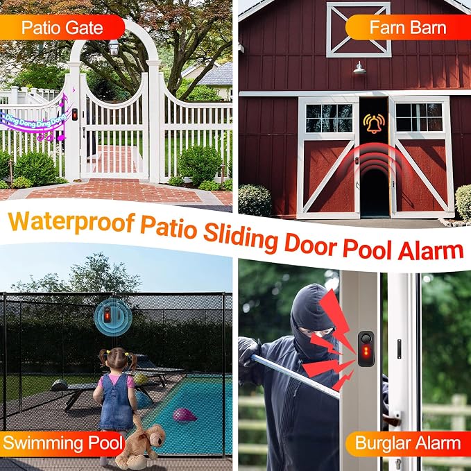 Greencycle Door Alarm with 2Remotes,Door Alarms for Kids Security,Pool Safety Alarms for Doors and Windows,113dB,Alarm/Doorbell Mode,IP66 Waterproof Home Security Sensor Outdoor Garage Apartment - Image 7
