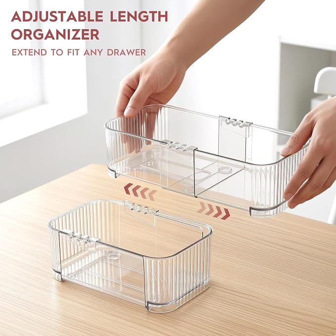 Expandable Drawer Organizer Set, Clear Adjustable Drawer Dividers, 4-Piece Storage Trays for Kitchen, Bathroom, Makeup, Office, Durable PET Material - Image 2
