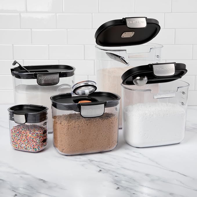 ProKeeper+ Airtight Food Storage Container Set – Clear Plastic Flour and Sugar Canister Set with Magnetic Accessories for Kitchen Organization (Black, 9-Piece) - Image 9
