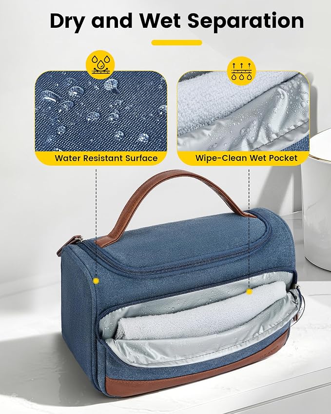 Vorspack Structured Canvas Travel Toiletry Bag for Men, Medium-Navy Blue | Upright Travel Bag with Wet Pocket, Wide Opening, Bathroom Organizer for Shaving Grooming Skincare, Travel Essentials, Gifts - Image 5