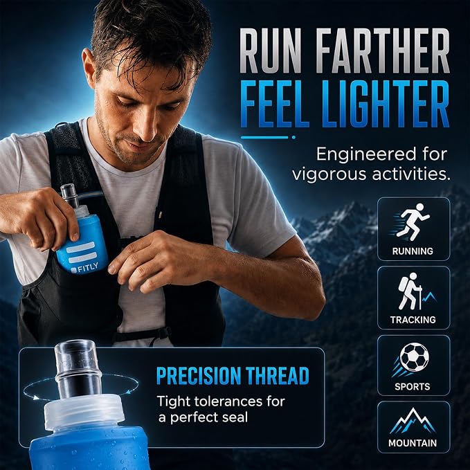 FITLY Soft Flask - Shrink As You Drink Soft Water Bottle for Hydration Pack - Folding Water Bottle Ideal for Running, Hiking, Cycling, Climbing & Rigorous Activity - Image 5
