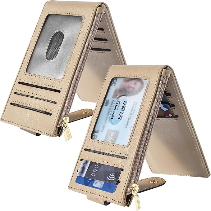 Chelmon Women's RFID Slim Card Holder Wallet | Thin Bifold Multi Card Case with Zipper Coin Pocket Purse for Women(Khaki) - Image 2