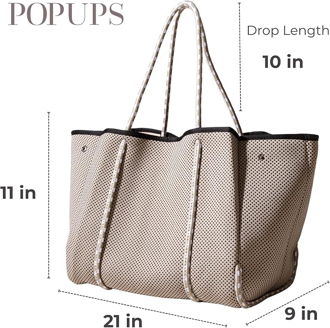 POPUPS Large Neoprene Tote Bag for Women - Everyday Designer Handbag for Travel Work and Beach with Pockets and Zipper Pouch - Image 3
