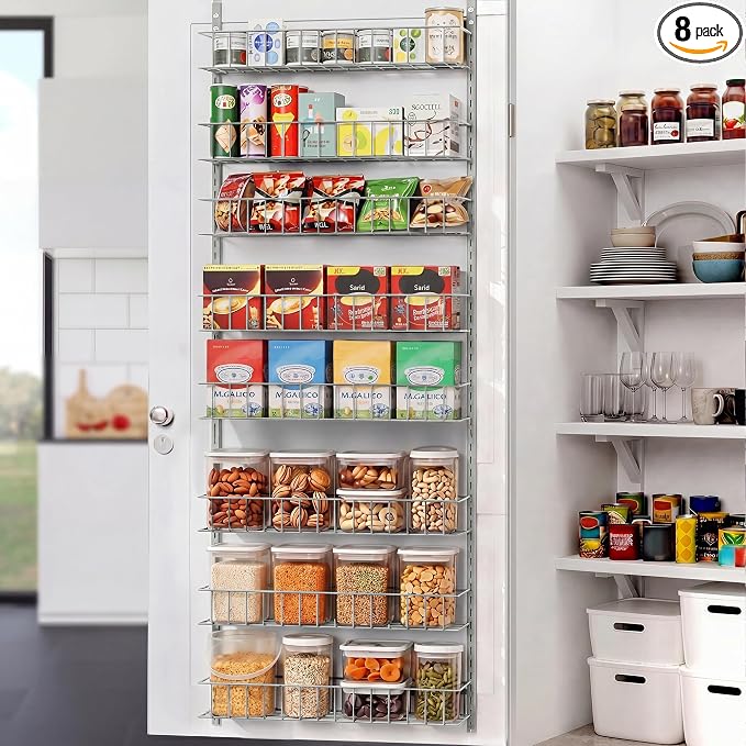 ElegantArray 8-Tier Pantry Door Organizer, Light Gray | Over The Door, Hanging Spice Rack Shelves, Home Office Laundry Room Bathroom & Kitchen, Storage Rack by Unknown