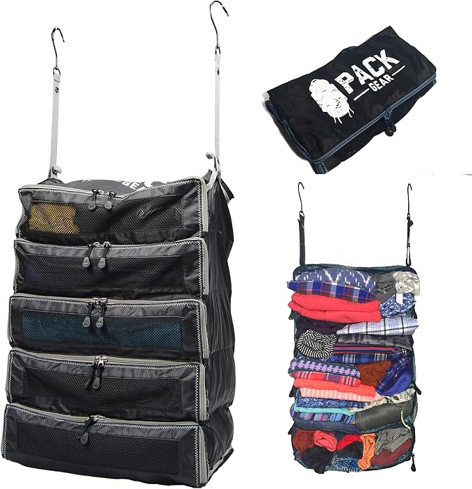 Hanging Suitcase Organizer - Our XL Hanging Luggage Organizer Perfectly Fits Any Suitcase - Our Packing Cubes For Travel Use Mesh Windows to Make Finding Any Outfit Easy (Black, XL) by PackGear
