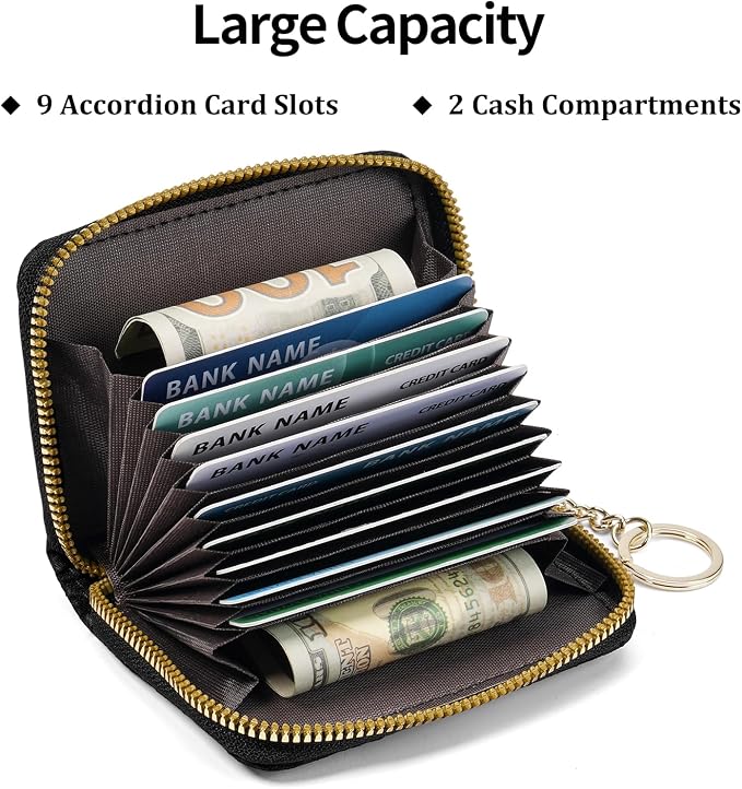 RNIEGA Credit Card Holder RFID Blocking Small Wallet for Women Vegan Leather Card Case Wallets with Zipper Keychain - Image 3