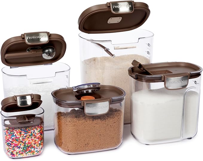 ProKeeper+ Airtight Food Storage Container Set – Clear Plastic Flour and Sugar Canister Set with Magnetic Accessories for Kitchen Organization (Brown, 9-Piece) - Image 4
