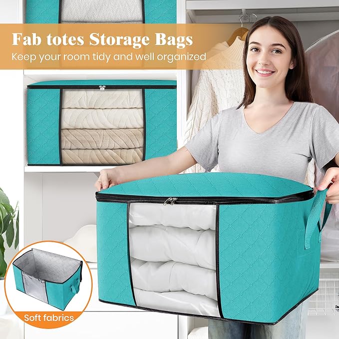 8 Pack Storage Bags for Clothes Blanket Storage Bins with Lids | Foldable Closet Organizers with Zippers,Window and Handles,Fabric Storage Bins for Sweater,Comforter,Bedding,Dorm essentials - Image 5