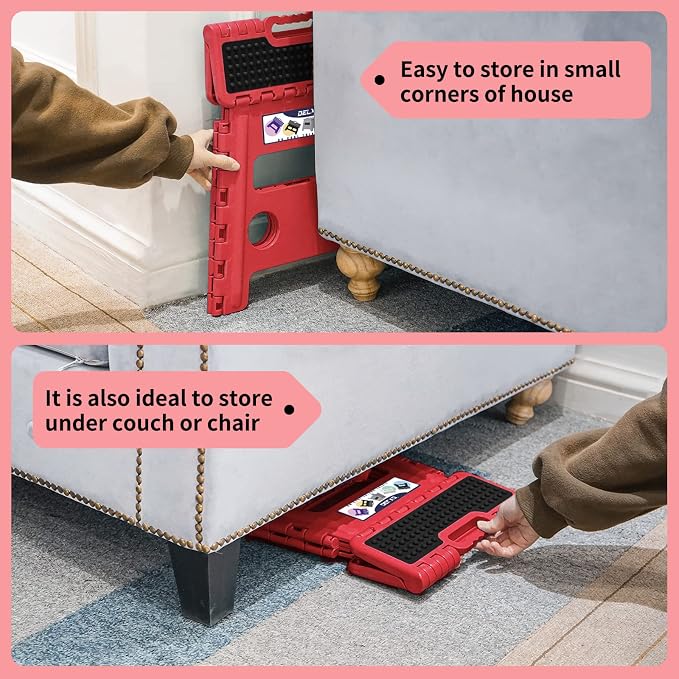 Delxo Folding Step Stool 13 Inch,300 Lbs Step Stool for Adults Red | Foldable Step Stool 13",Non-Slip Foot Stools with Handle,Lightweight Collapsible stools for Kitchen,Bathroom,Bedroom,Garden - Image 8