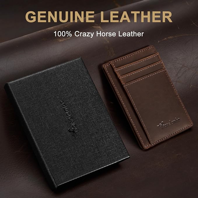 Travelambo 100% Genuine Leather Wallet for Men and Women, Slim Minimalist RFID Blocking Front Pocket Credit Card Holder with Gift Box - Image 2