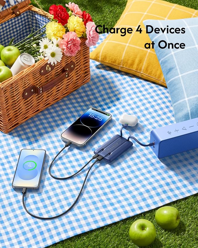 VEGER 10000mAh 22.5W Fast Charging Portable Charger with Built-in Cables | 0.4lb Slim USB C Power Bank, Small Battery Pack for iPhone 17/16/15/14 iPad Samsung, Flight Safe, Travel Essential, Navy Blue - Image 6