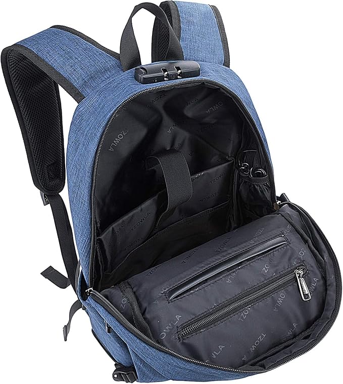 Tzowla Travel Laptop Backpack Water Resistant Anti-Theft Bag with Giant Tumbler Holder Pocket and Lock 15.6 Inch Computer Business Backpacks for Women Men Work College Gift,Casual Daypack(Blue) - Image 3