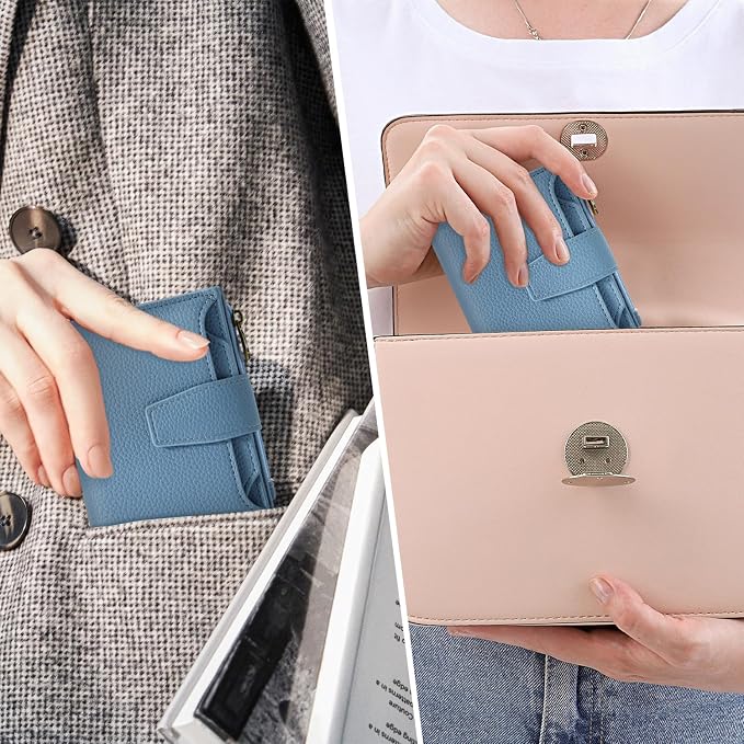 Small Wallet Women RFID Blocking Soft Leather Bifold Compact Card Holder Wallet for Women with Zipper Coin Pocket 4 ID Window - Image 8