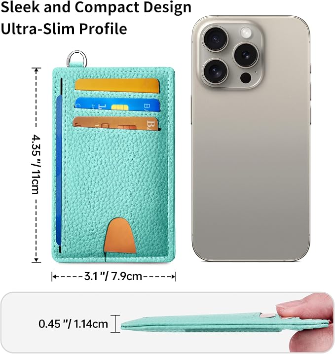 Mayski Slim Wallet, Credit Card Holder for Women, Minimalist Front Pocket RFID Blocking Card Cases, Small Wallet Women Men(Litchi Ocean Green) - Image 7