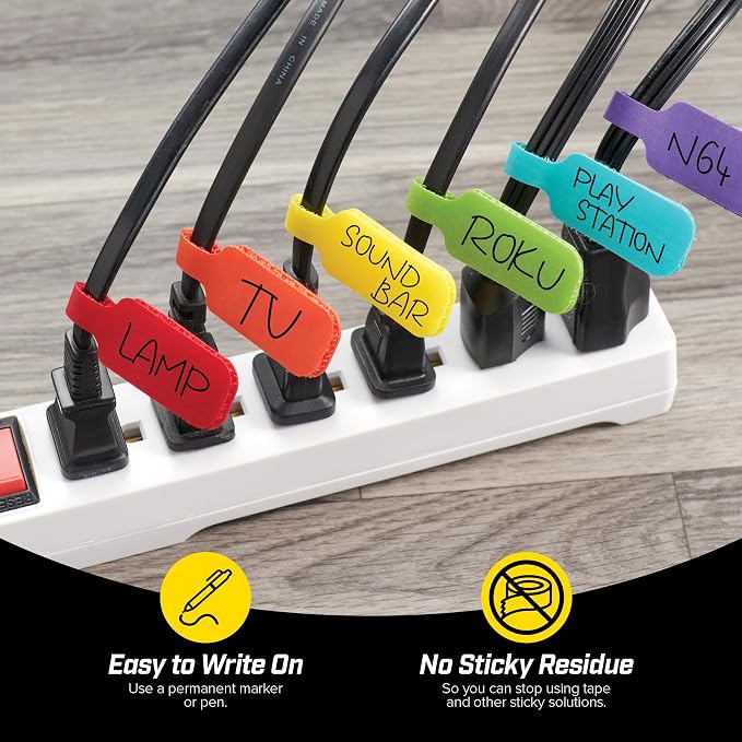Wrap-It Storage - Cable Labels, Medium, Multi-Color (30-Pack) Write On Cord Tags for Wire Management and Identification | Write On Cord Labels, Wire Labels, Cable Tags and Wire Tags for Spring Cleaning Cable Management and Identification - Image 2