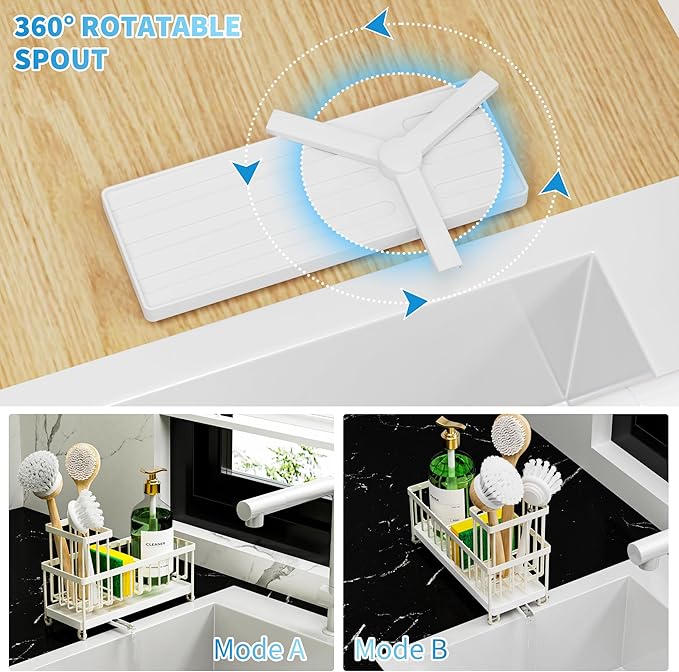 Cisily Sponge Holder for Kitchen Sink, Sink Caddy Organizer with High Brush Holder, Kitchen Countertop Organizers and Storage Essentials, Rustproof 304 Stainless Steel (Cream, 9.25″) - Image 3