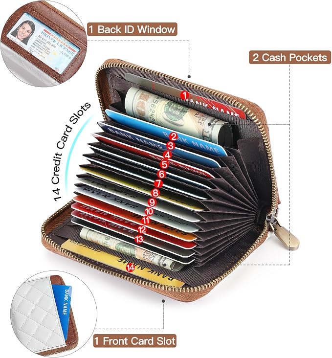 Credit Card Holder Wallet RFID Blocking Leather Small Wallet for Women with Wristlet - Image 2
