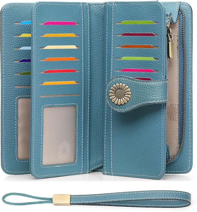 SENDEFN Wallets for Women Leather Credit Card Holder with RFID Blocking Large Capacity Wristlet | with RFID Blocking - Image 2