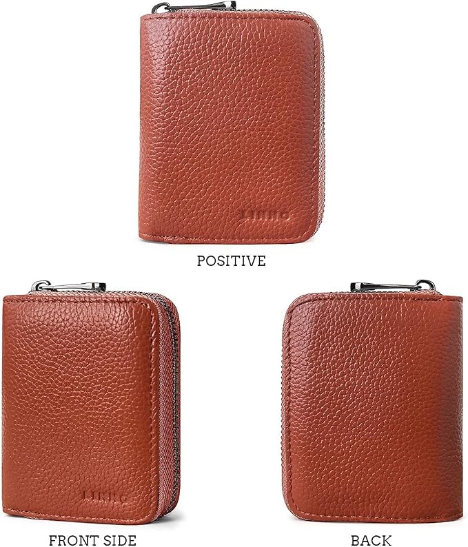Linno RFID 20 Slots Credit Card Holder Genuine Leather Small Wallet for Women or Men with Zipper - Image 5