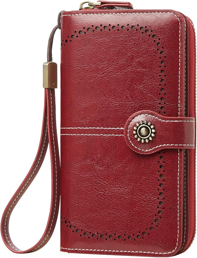 TFKGS Wallet for Women RFID Blocking Leather Large Capacity Card Holder Ladies Phone Clutch Travel Long Purse Wristlet | RFID Blocking by TFKGS