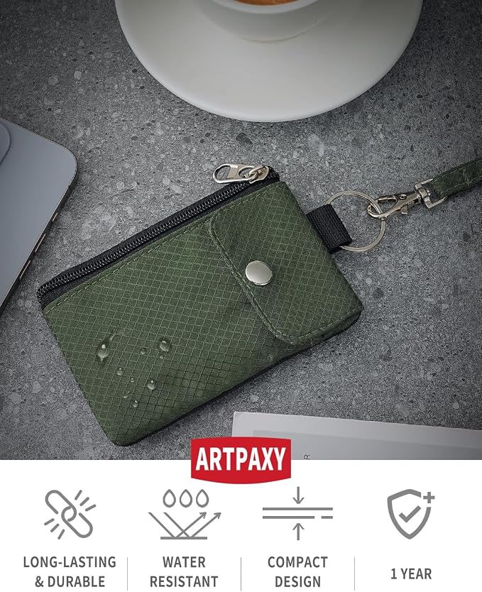 Artpaxy Minimalist Wallet For Mens Womens, Keychain RFID Blocking Zipper Small Wallet with ID Window 2 Lanyards,Water Resistant Travel Cash Card Coin Case Boys Girls - Image 2