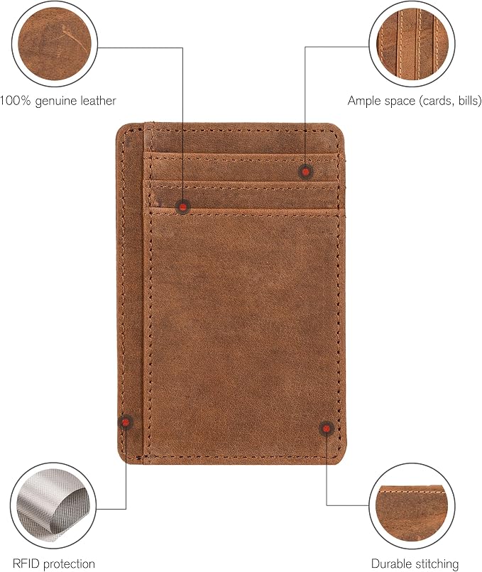 Leather Slim Minimalist RFID Blocking Front Pocket Wallet, Dark Cognac - Image 3