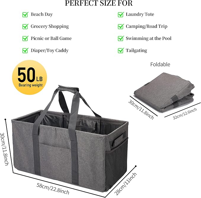 Joyfol Day Extra Large Utility Tote Bag, Reusable Grocery Bags Foldable,Upgraded Metal Frame, With Sturdy Handles Reinforced Bottom Heavy Duty Oxford Fabric Moving Shopping Bags, Gray - Image 5