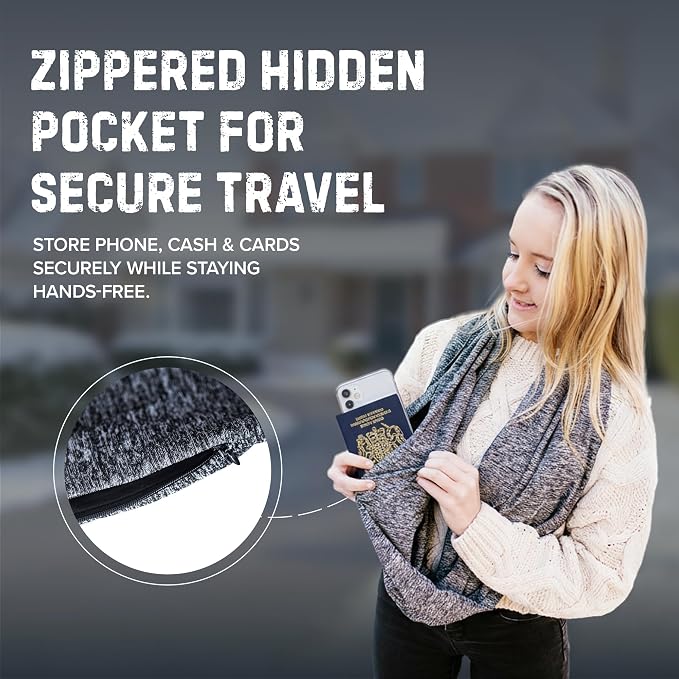 Zero Grid Infinity Travel Scarf Loop with Hidden Zipper Pockets for Passport, Phone, Cash, Cards - Image 2