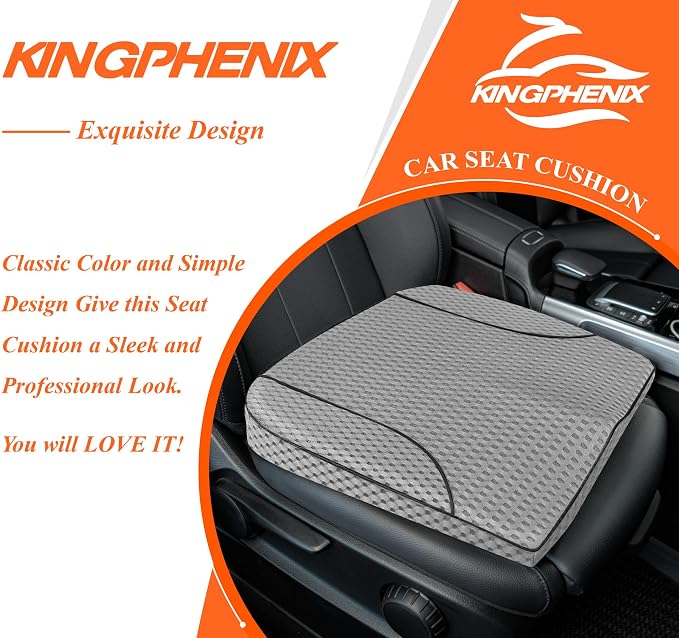 kingphenix Memory Foam Car Seat Cushion for Driving Comfort and Office Use | Coccyx and Lower Back Pressure Relief, Non-Slip Seat Cushion for Car, Truck, SUV, Long Drives and Office Chair, 4D Mesh Gray - Image 9